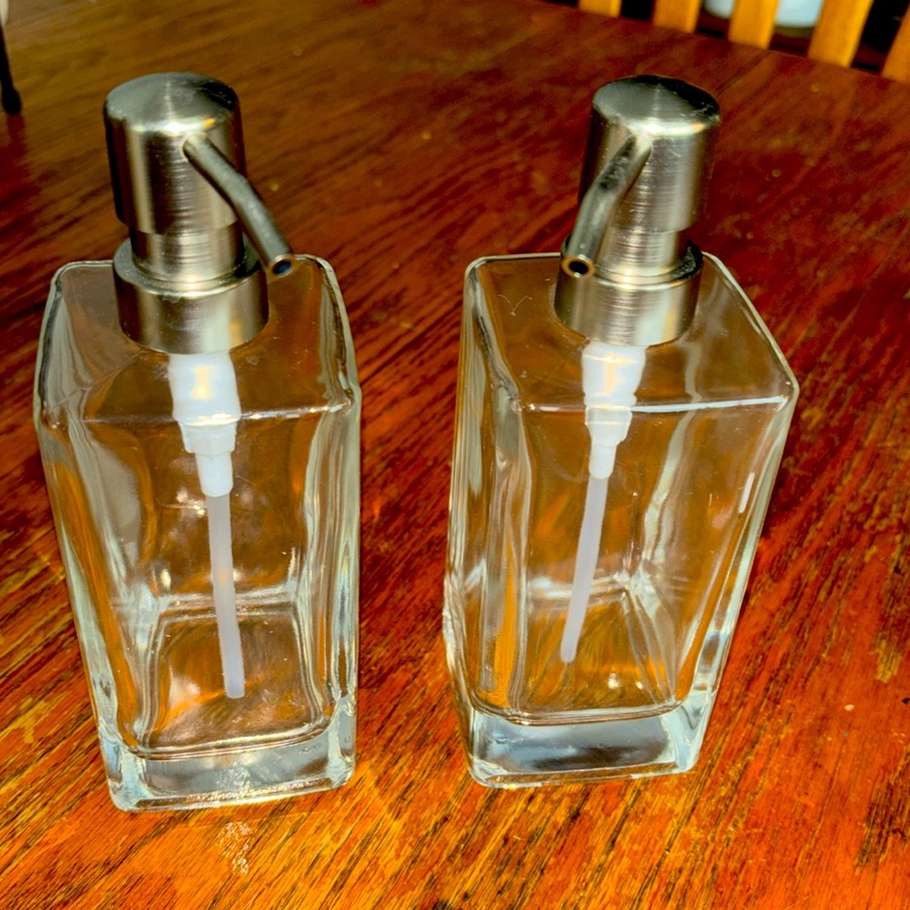 2 Glass soap and lotion dispensers